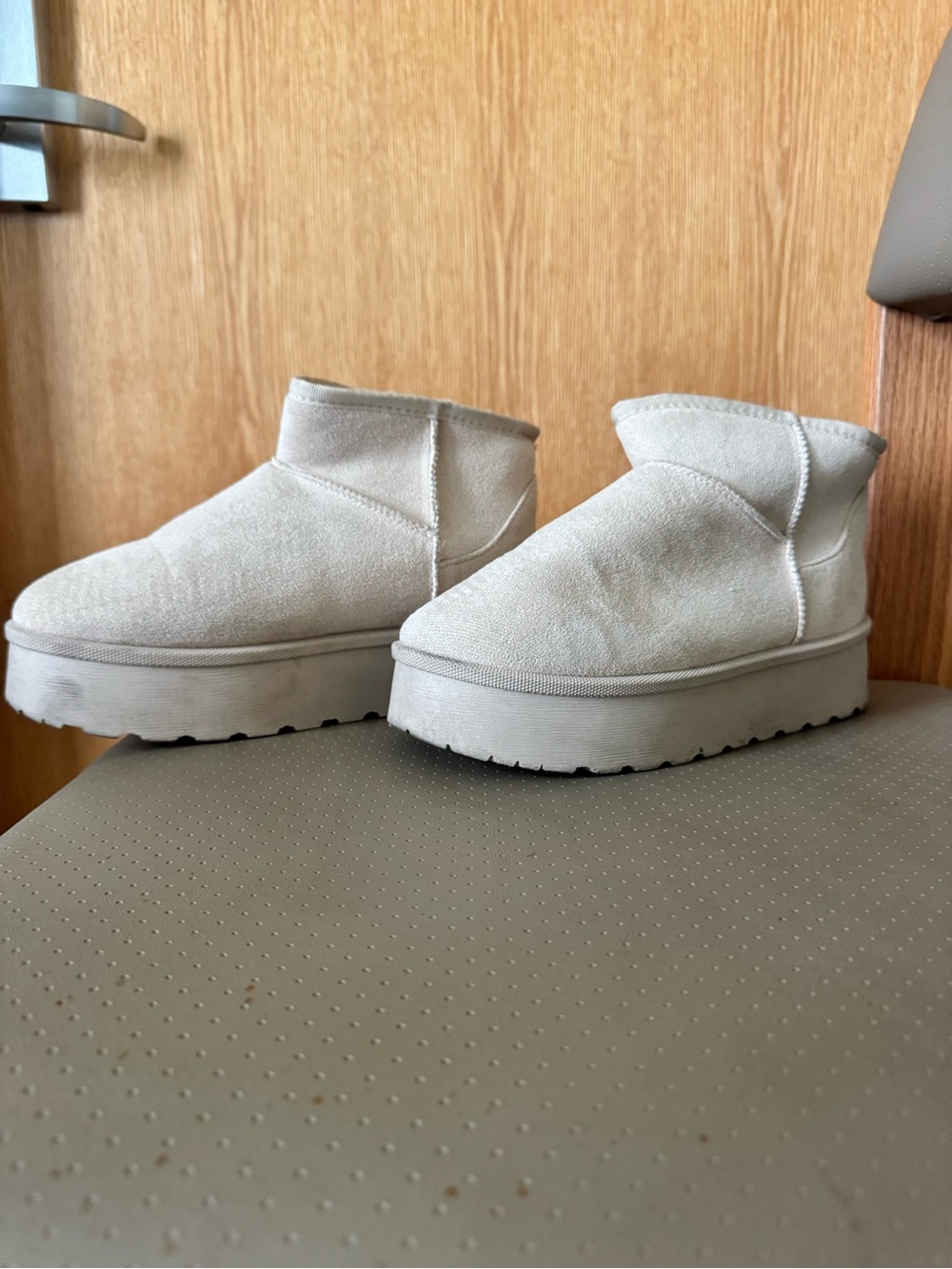 Neutral Cream Cozy Platform Booties